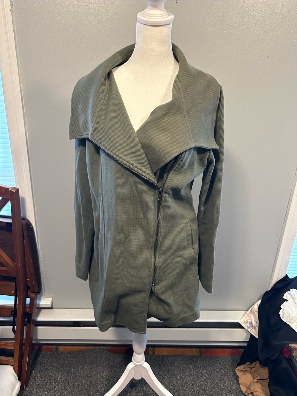 Banana Republic Olive Green Asymmetrical Zip Trench Coat